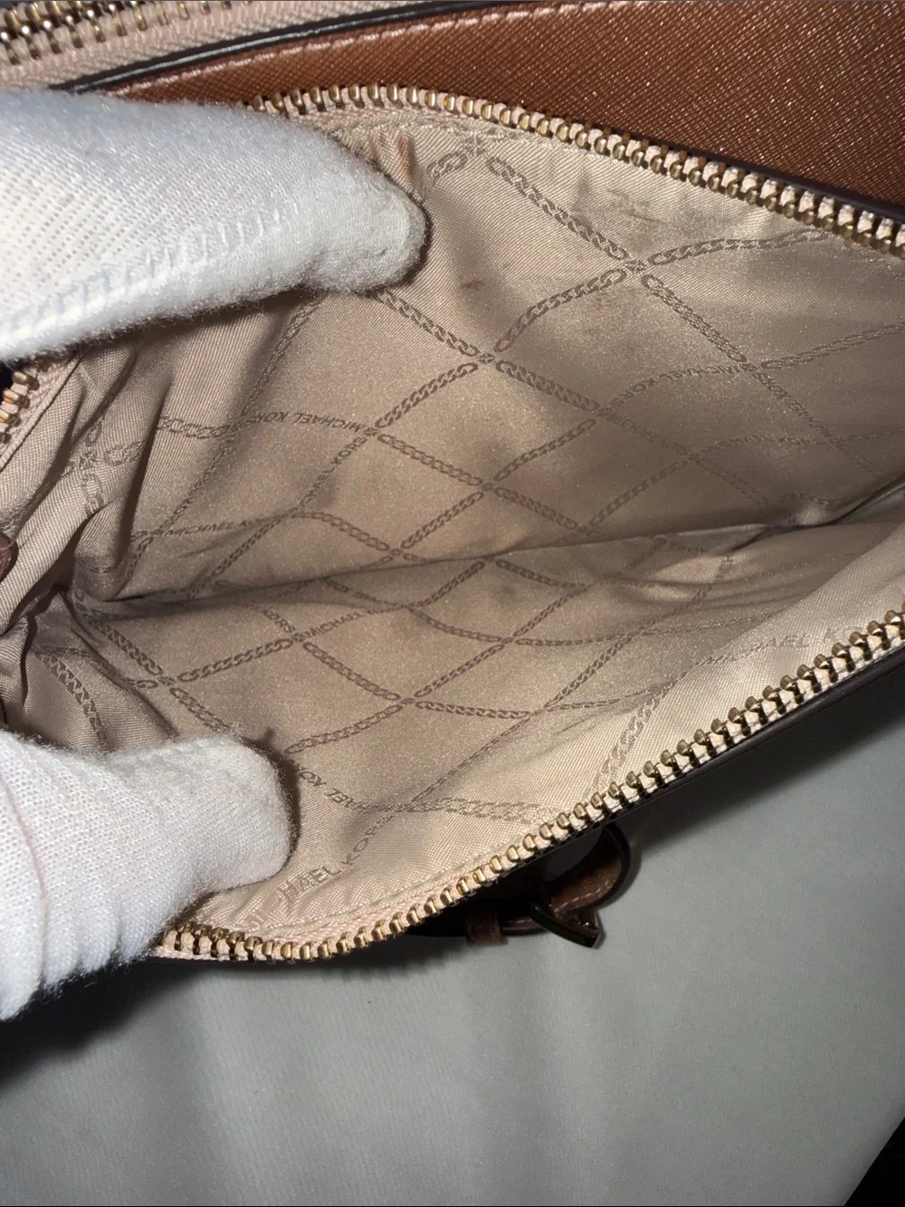 Michael Kors Karla Metallic Leather East West Crossbody In Ballet/Rose Gold